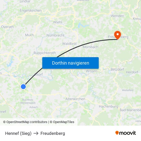 Hennef (Sieg) to Freudenberg map