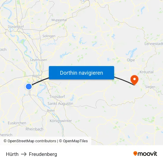 Hürth to Freudenberg map