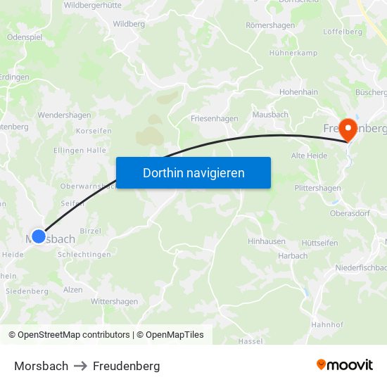 Morsbach to Freudenberg map