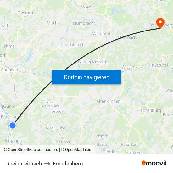 Rheinbreitbach to Freudenberg map