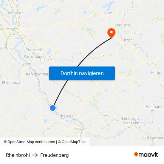 Rheinbrohl to Freudenberg map