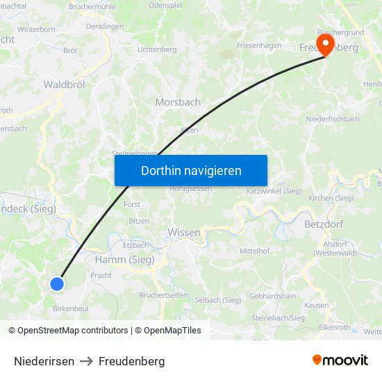 Niederirsen to Freudenberg map