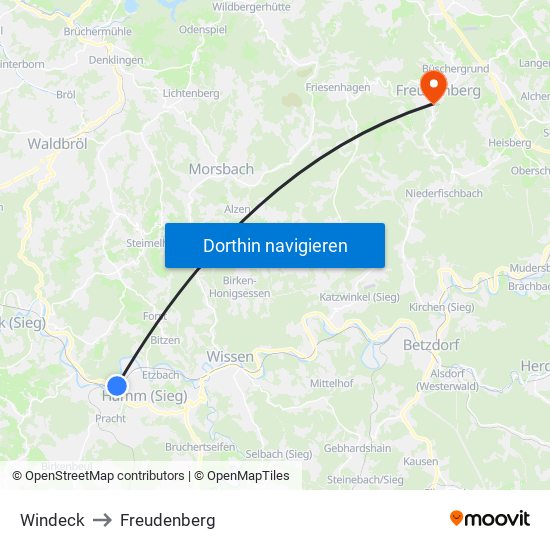 Windeck to Freudenberg map