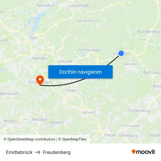 Erndtebrück to Freudenberg map