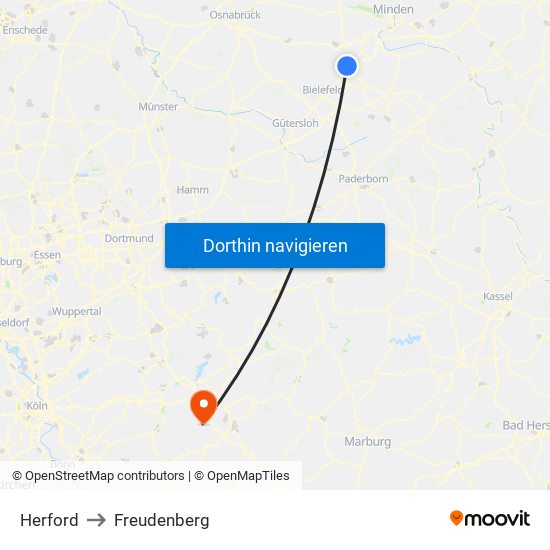 Herford to Freudenberg map