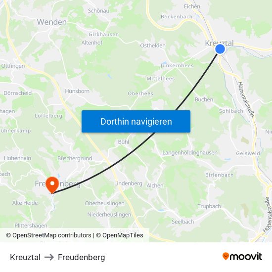 Kreuztal to Freudenberg map