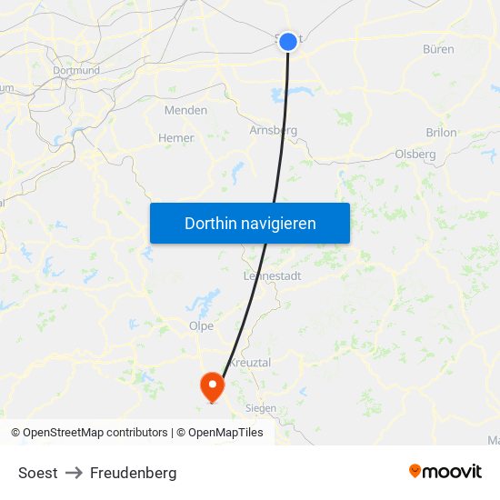 Soest to Freudenberg map