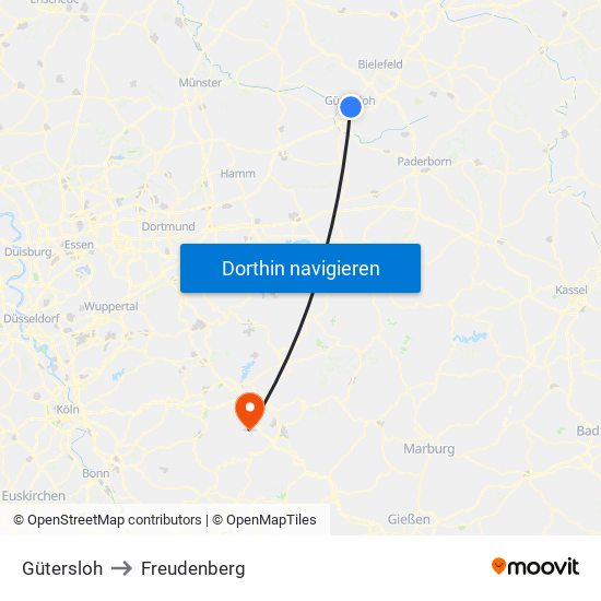 Gütersloh to Freudenberg map