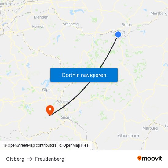 Olsberg to Freudenberg map
