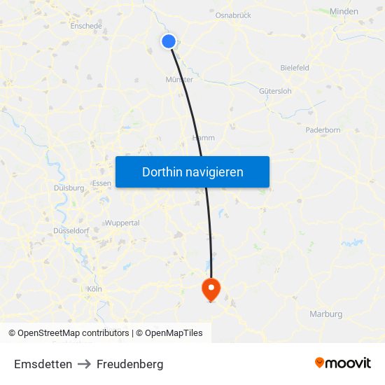 Emsdetten to Freudenberg map