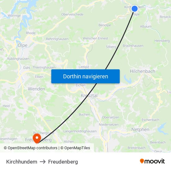 Kirchhundem to Freudenberg map