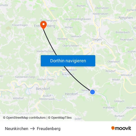 Neunkirchen to Freudenberg map