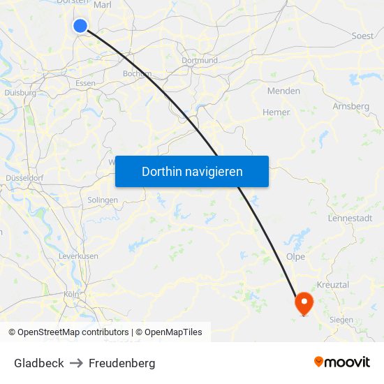 Gladbeck to Freudenberg map