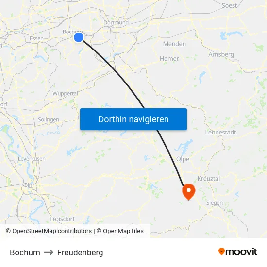 Bochum to Freudenberg map