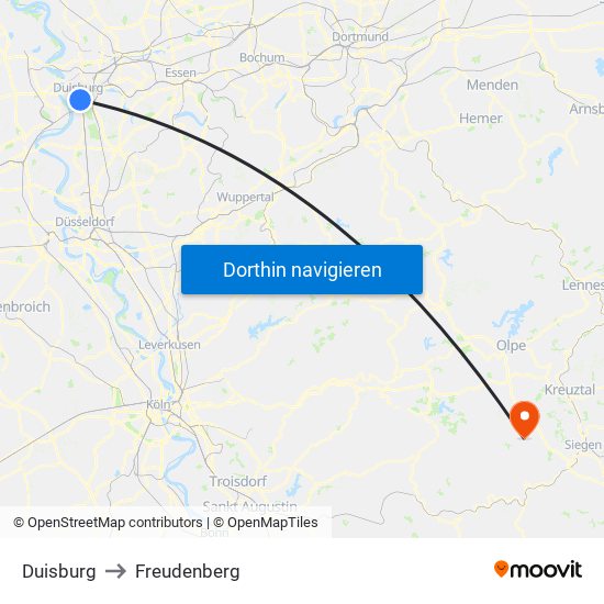 Duisburg to Freudenberg map