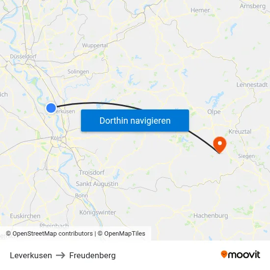 Leverkusen to Freudenberg map