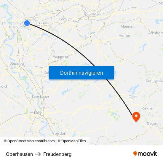 Oberhausen to Freudenberg map