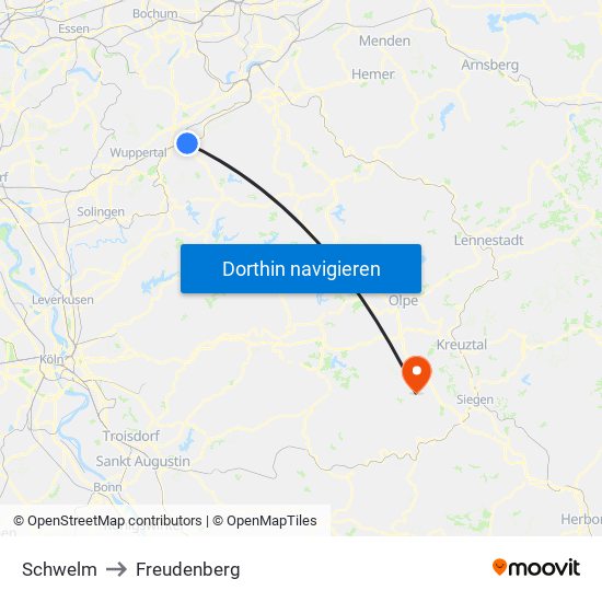 Schwelm to Freudenberg map