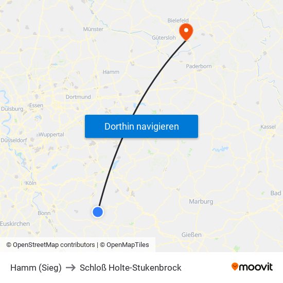 Hamm (Sieg) to Schloß Holte-Stukenbrock map