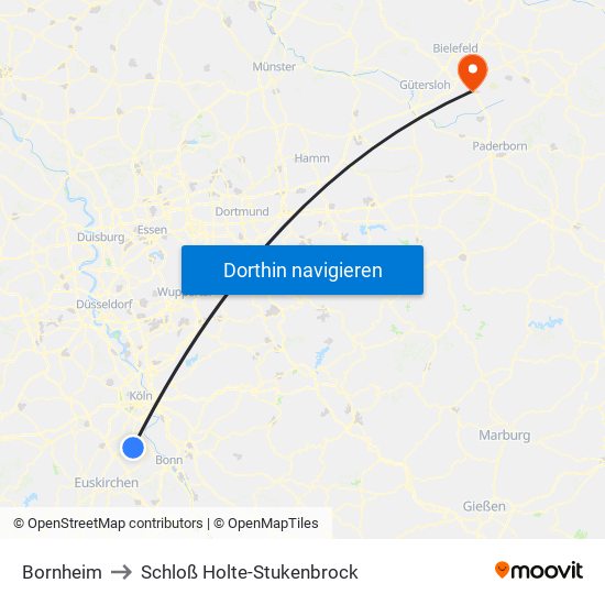 Bornheim to Schloß Holte-Stukenbrock map