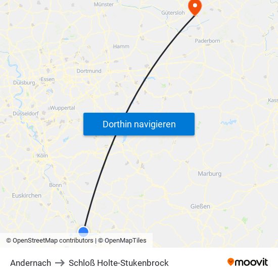 Andernach to Schloß Holte-Stukenbrock map