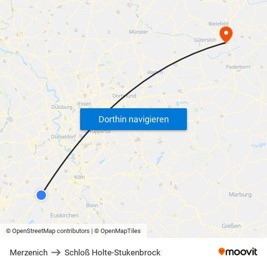 Merzenich to Schloß Holte-Stukenbrock map