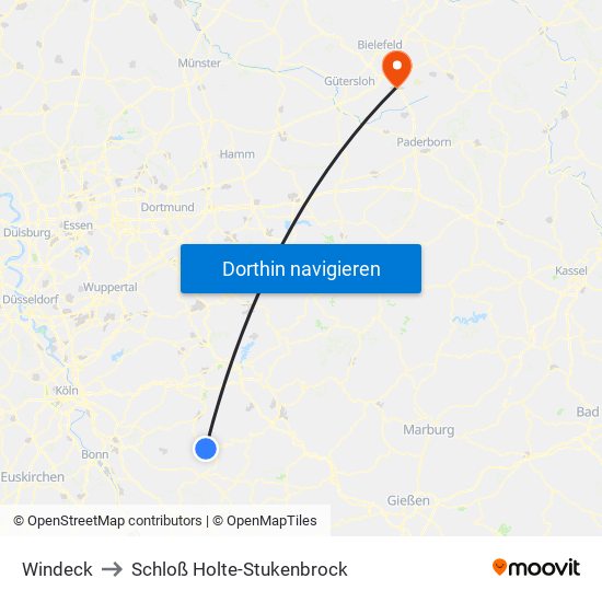 Windeck to Schloß Holte-Stukenbrock map