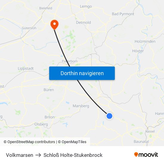 Volkmarsen to Schloß Holte-Stukenbrock map