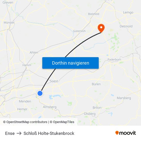 Ense to Schloß Holte-Stukenbrock map