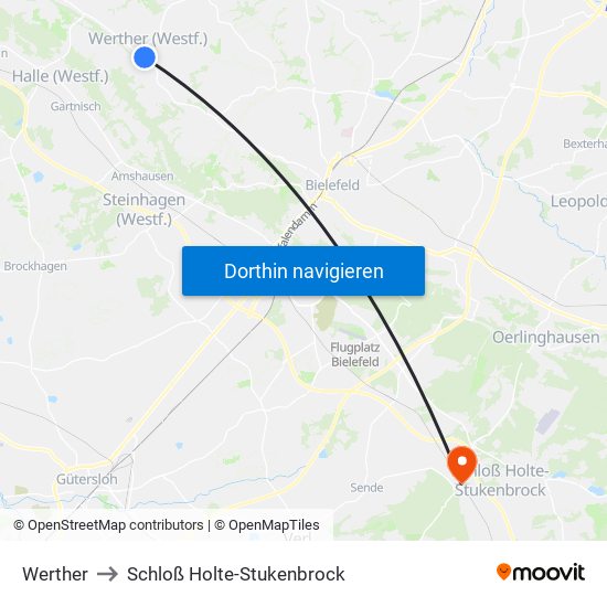Werther to Schloß Holte-Stukenbrock map