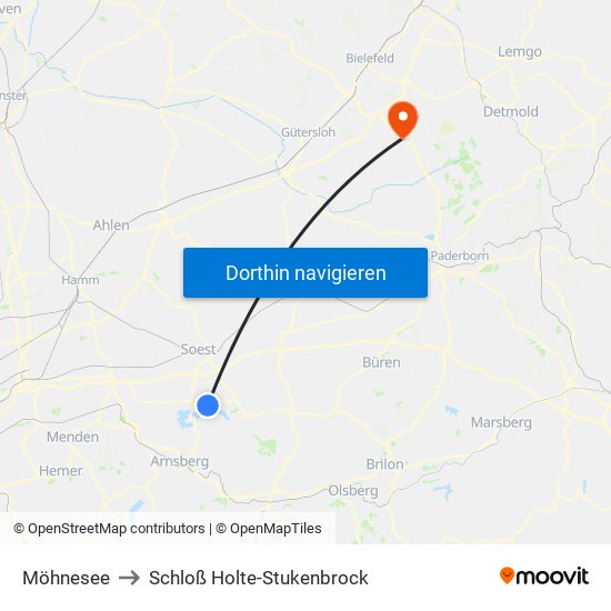 Möhnesee to Schloß Holte-Stukenbrock map