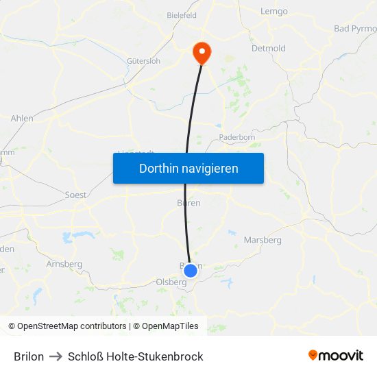 Brilon to Schloß Holte-Stukenbrock map