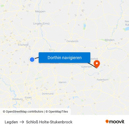 Legden to Schloß Holte-Stukenbrock map