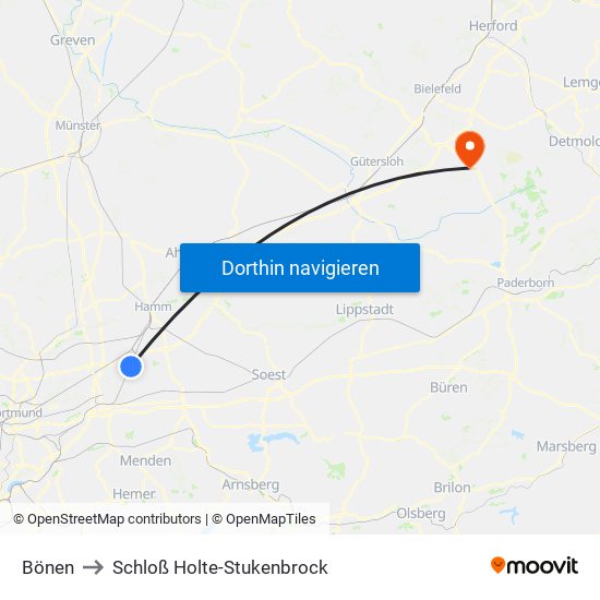 Bönen to Schloß Holte-Stukenbrock map