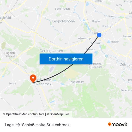 Lage to Schloß Holte-Stukenbrock map