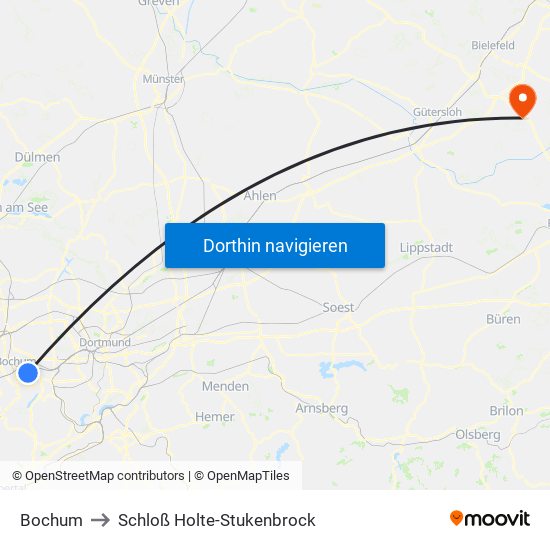 Bochum to Schloß Holte-Stukenbrock map