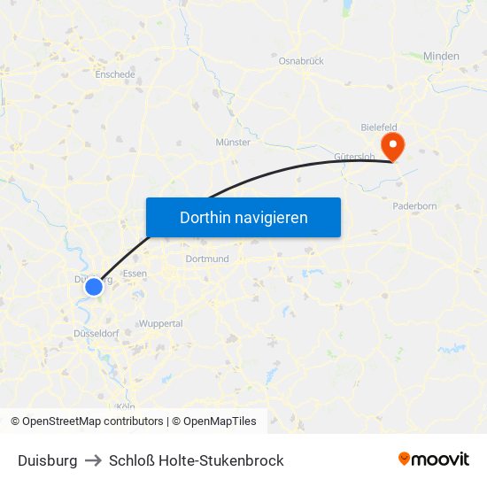 Duisburg to Schloß Holte-Stukenbrock map