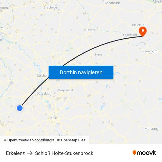 Erkelenz to Schloß Holte-Stukenbrock map