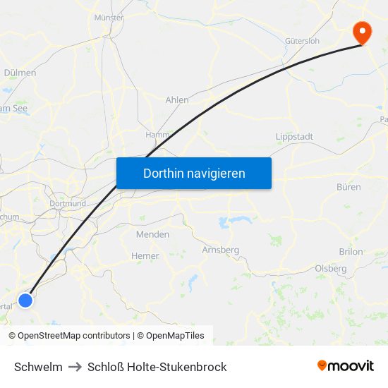Schwelm to Schloß Holte-Stukenbrock map