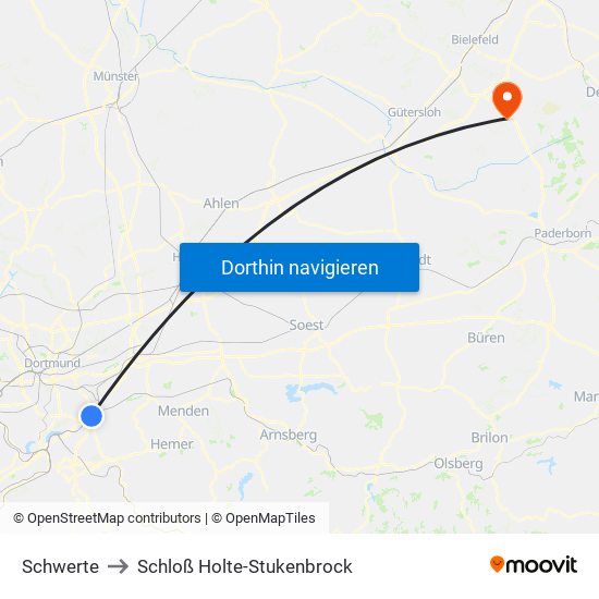 Schwerte to Schloß Holte-Stukenbrock map