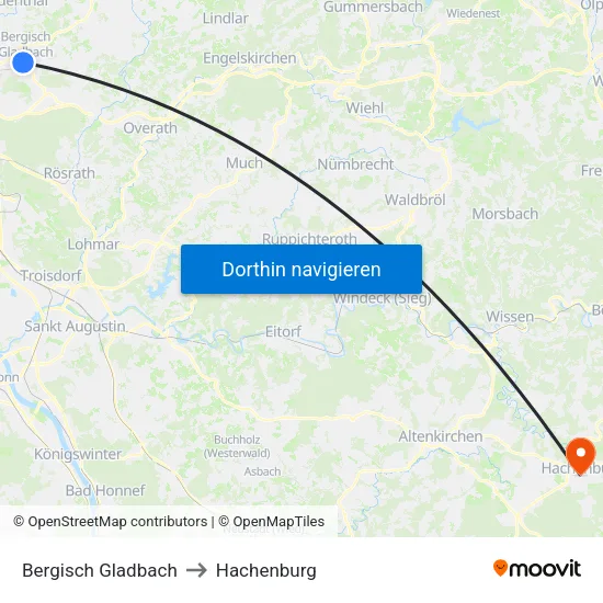 Bergisch Gladbach to Hachenburg map