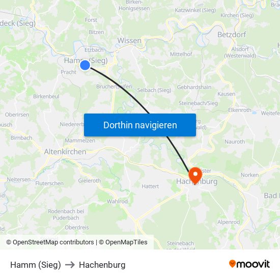 Hamm (Sieg) to Hachenburg map