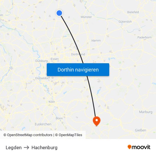 Legden to Hachenburg map