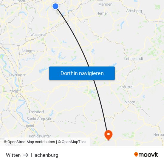 Witten to Hachenburg map