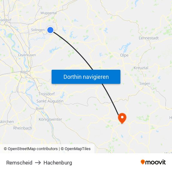 Remscheid to Hachenburg map