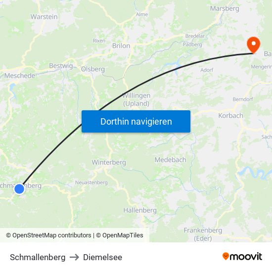 Schmallenberg to Diemelsee map