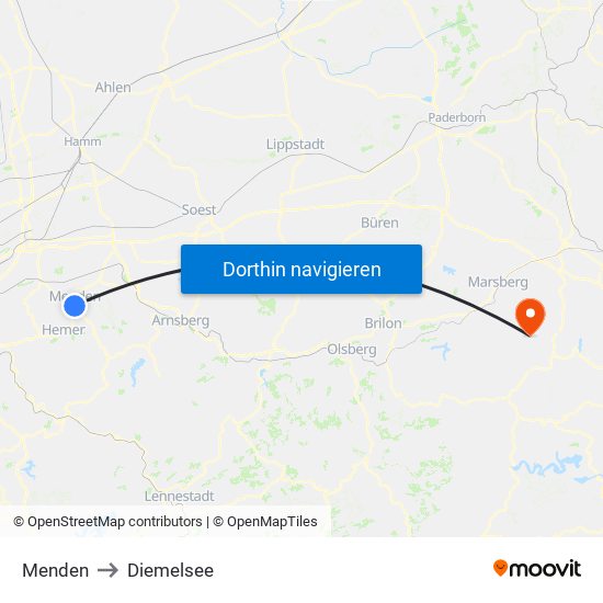 Menden to Diemelsee map