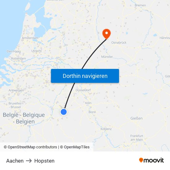 Aachen to Hopsten map