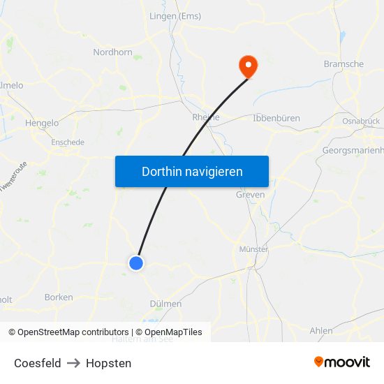 Coesfeld to Hopsten map