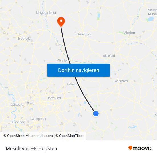 Meschede to Hopsten map